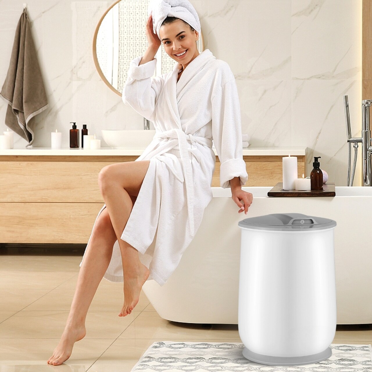 Bathroom Spa Bucket Towel Warmer with Flip Top Lid and 5.5 Gallons Large Capacity